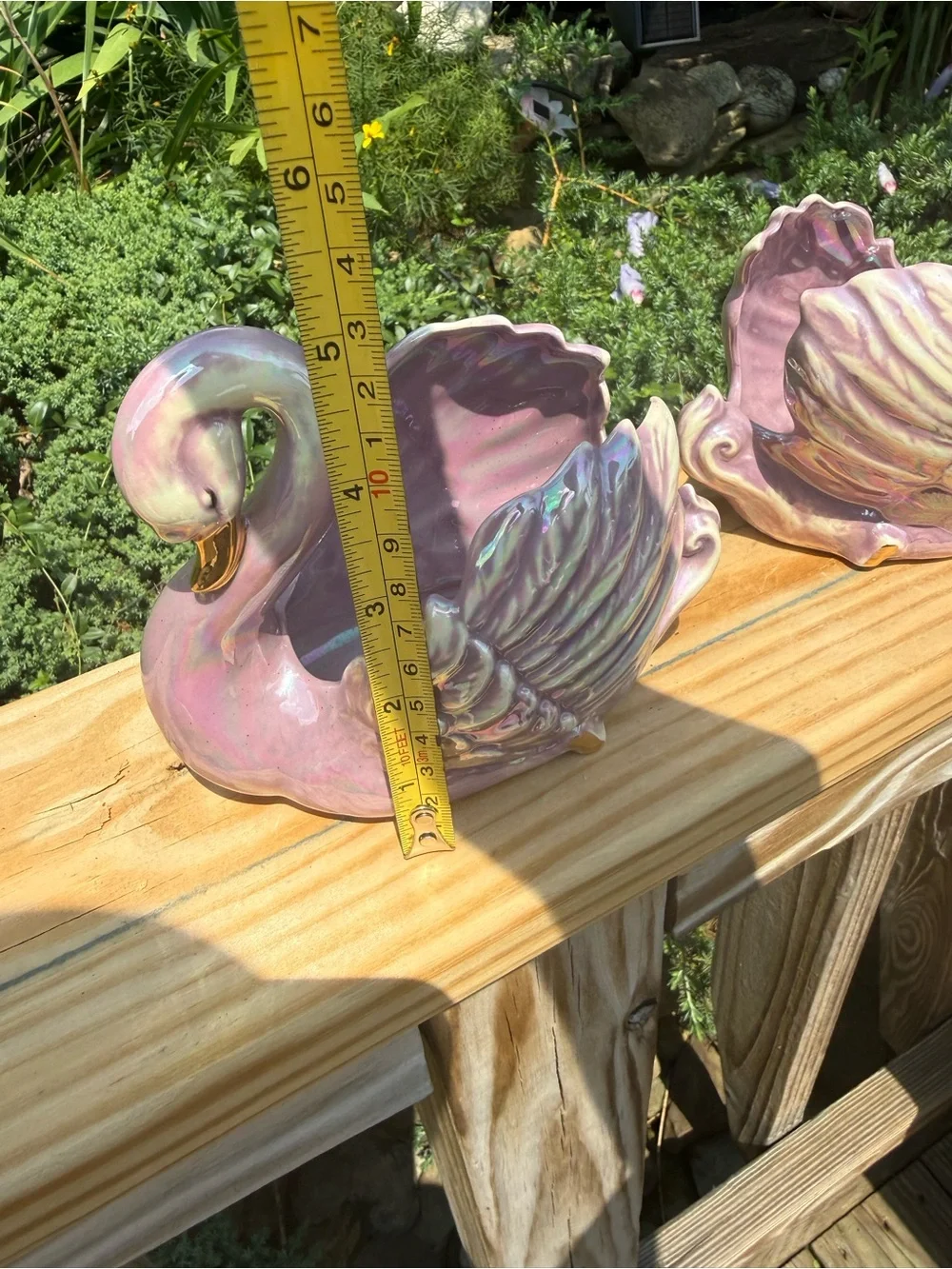 Iridescent purple Ceramic Swan Dishes MCM vintage Madeline pottery ceramic set